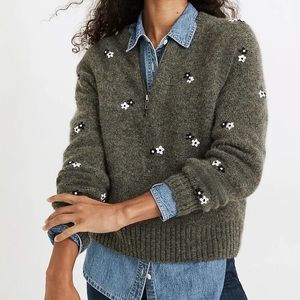 Madewell brand embroidered enfield half zip sweater